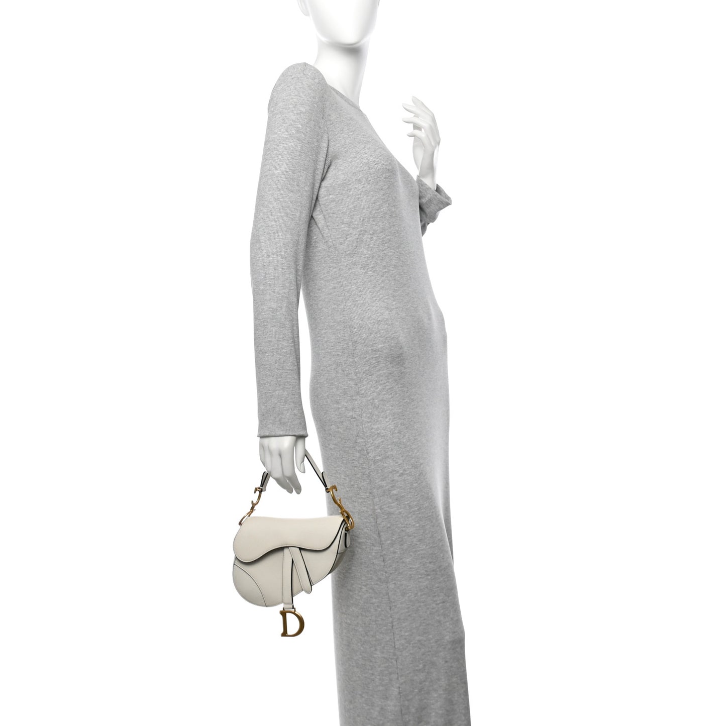 Grained Calfskin Mini Saddle Bag White