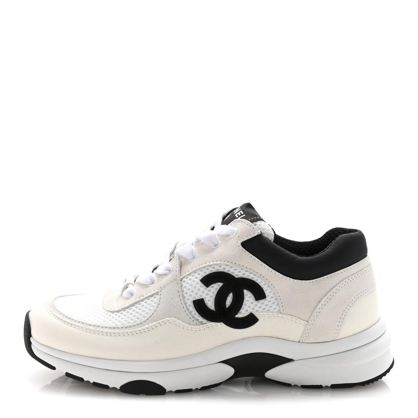 Mesh Suede Grained Calfskin Womens CC Sneakers 36 White Black