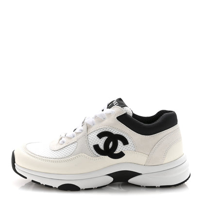 Chanel Mesh Suede Grained Calfskin Womens CC Sneakers 36 White Black 1 of 10