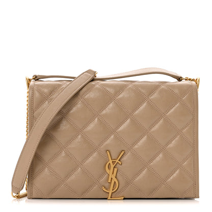 Saint Laurent Lambskin Quilted Mini Becky Chain Bag Dark Beige 1 of 15