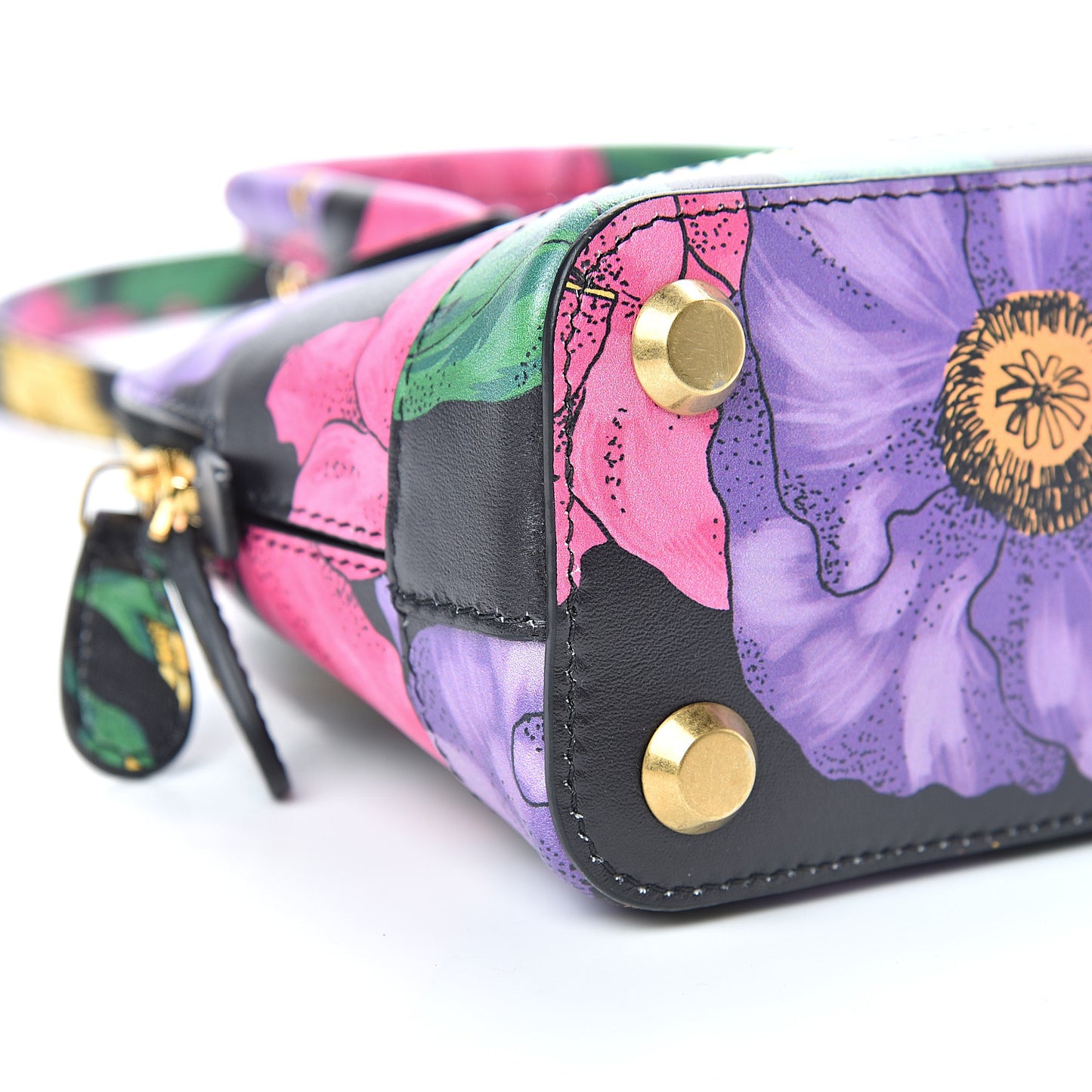 Smooth Calfskin Lush Floral Print XXS Ville Top Handle Bag Black Multicolor