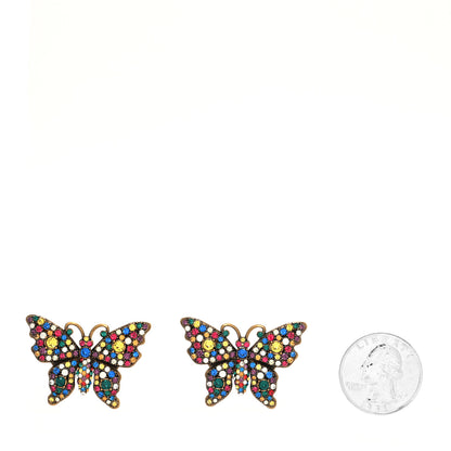 Gucci Metal Crystal Butterfly Stud Earrings Aged Gold Multicolor 2 of 3