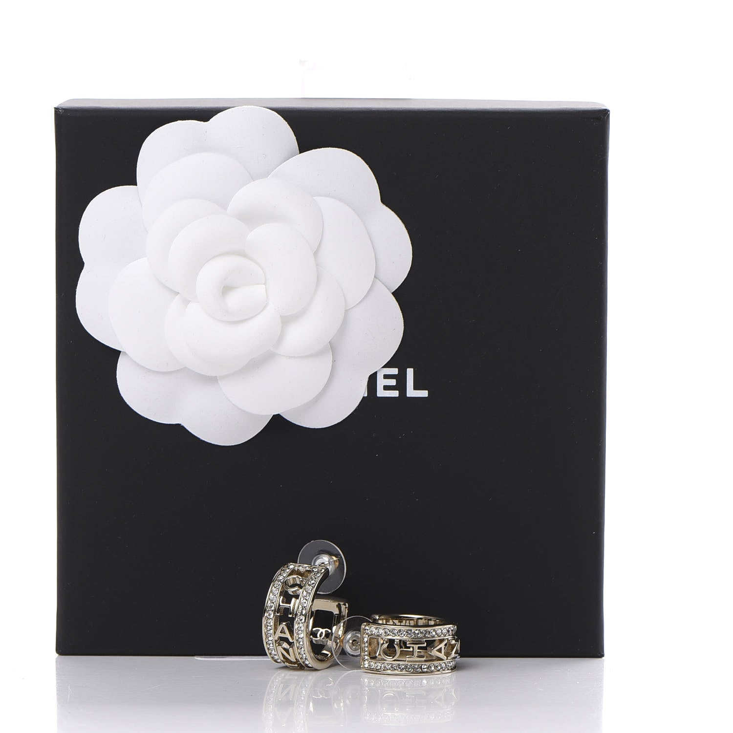 Chanel Metal Crystal Bow-tiful CC Hoop Earrings Gold 5 of 5