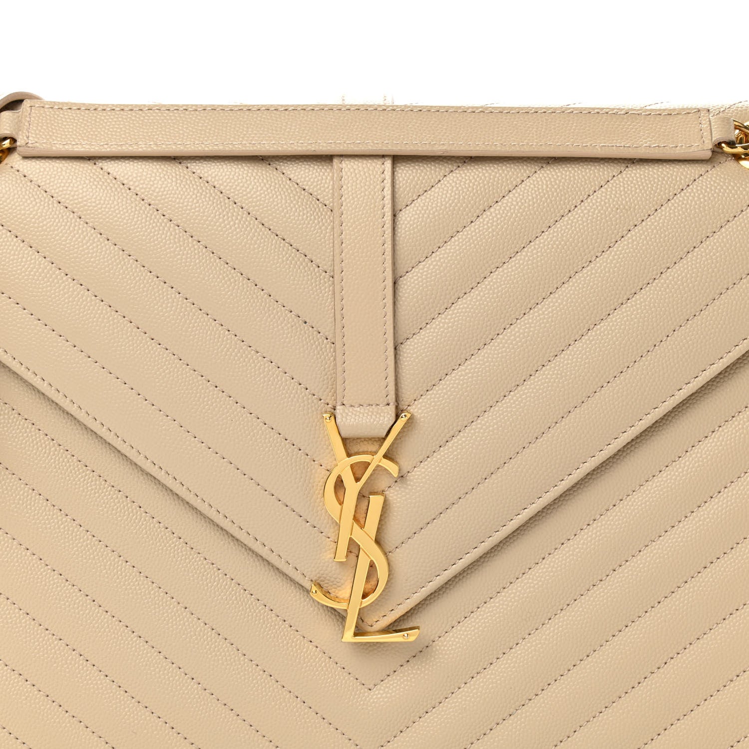Saint Laurent Grain De Poudre Matelasse Chevron Large Monogram Satchel Dark Beige 9 of 14