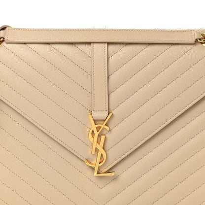Saint Laurent Grain De Poudre Matelasse Chevron Large Monogram Satchel Dark Beige 9 of 14