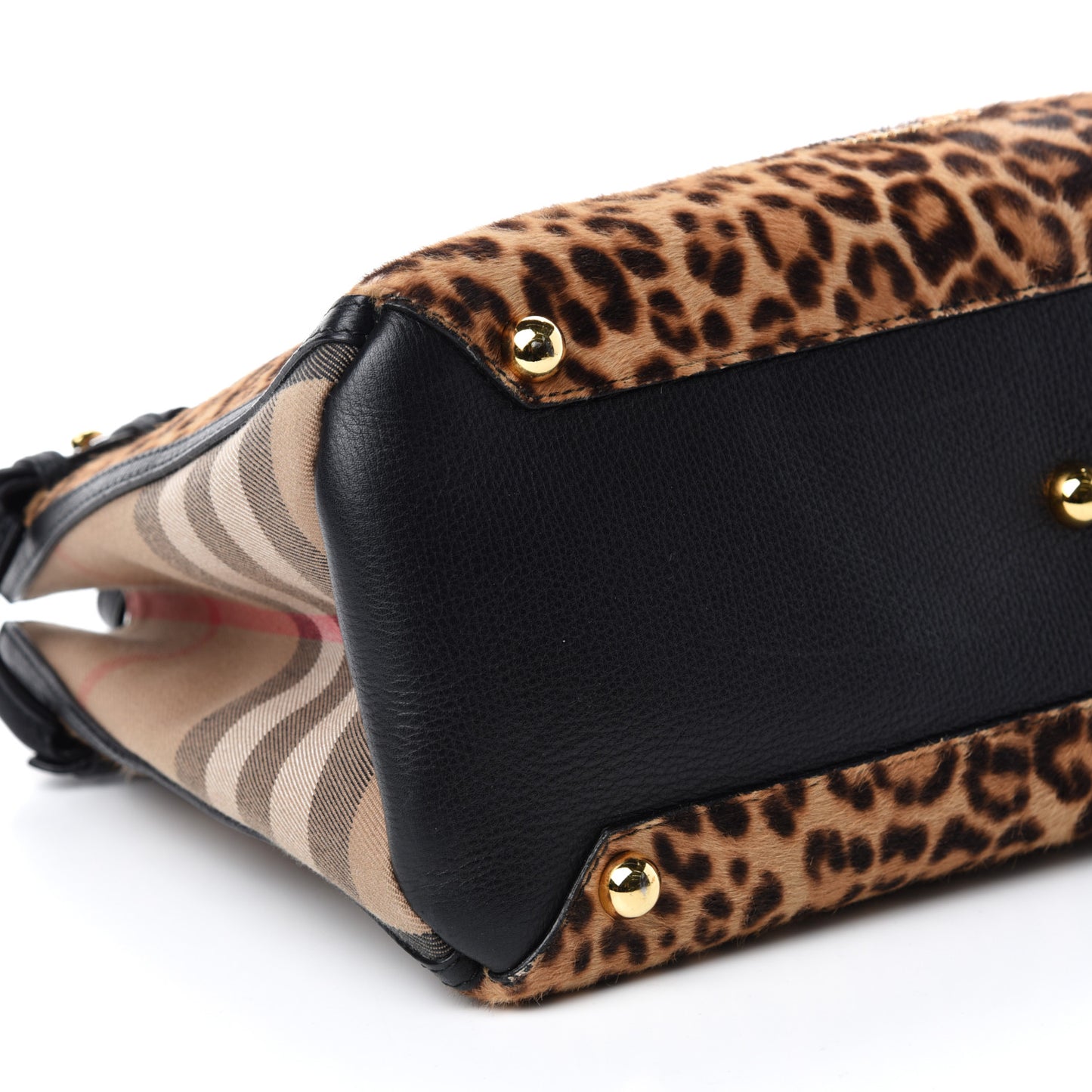 Calf Hair Leopard Print House Check Medium Banner Tote Black