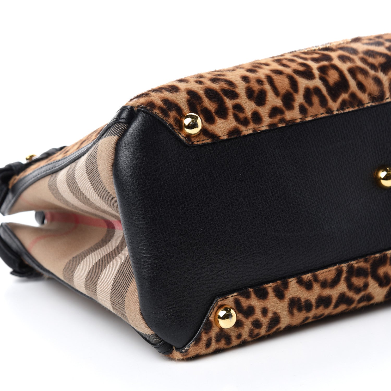 Burberry Calf Hair Leopard Print House Check Medium Banner Tote Black 6 of 14