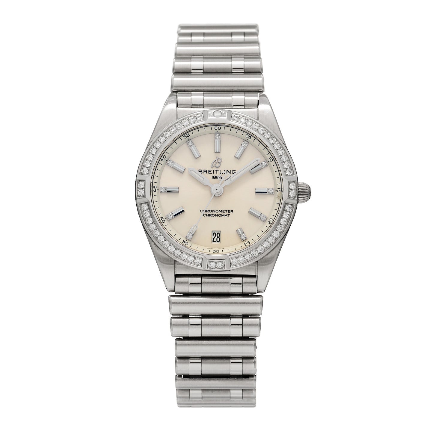 Stainless Steel Diamond Bezel 32mm Chronomat Quartz Watch Silver A77310591A1A1