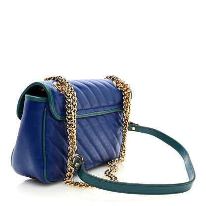 Gucci Azalea Calfskin Enamel Matelasse Diagonal Small Torchon GG Marmont Shoulder Bag Imperial Blue Pavone 3 of 9