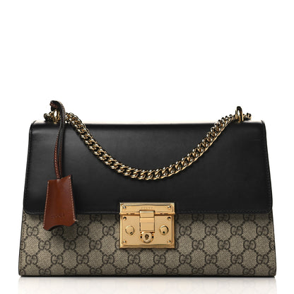 Gucci GG Supreme Monogram Calfskin Medium Padlock Shoulder Bag Beige Black Cuir 1 of 8