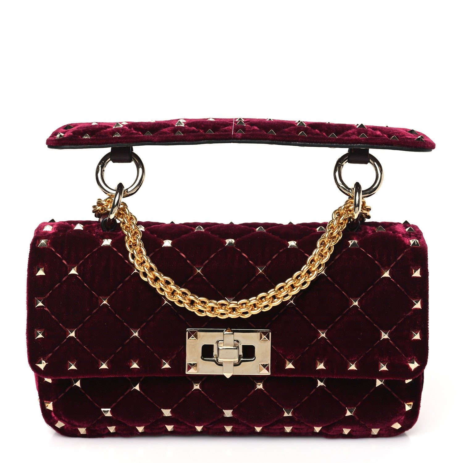 Valentino Garavani Velvet Small Rockstud Spike Shoulder Bag Rubino 1 of 8
