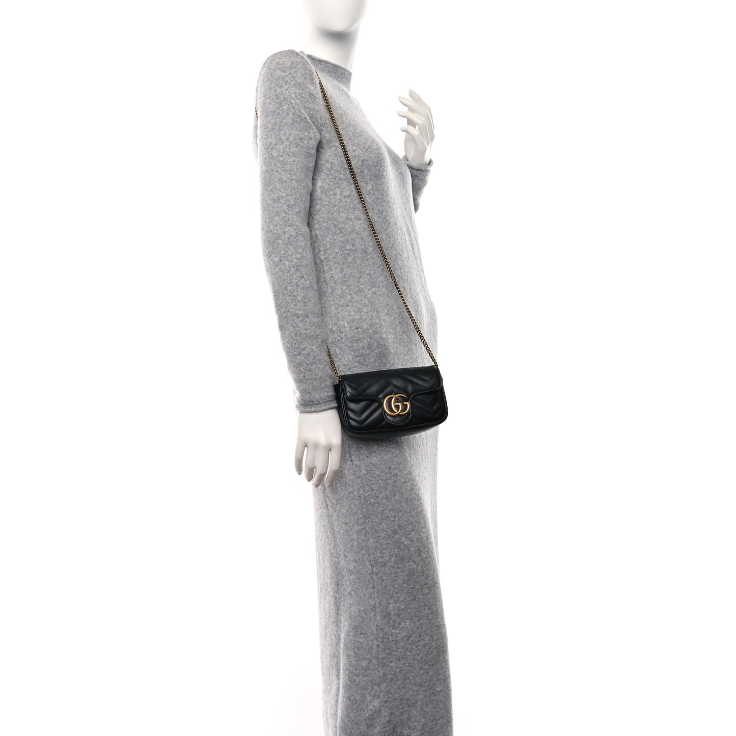 Calfskin Matelasse Super Mini GG Marmont Shoulder Bag Black