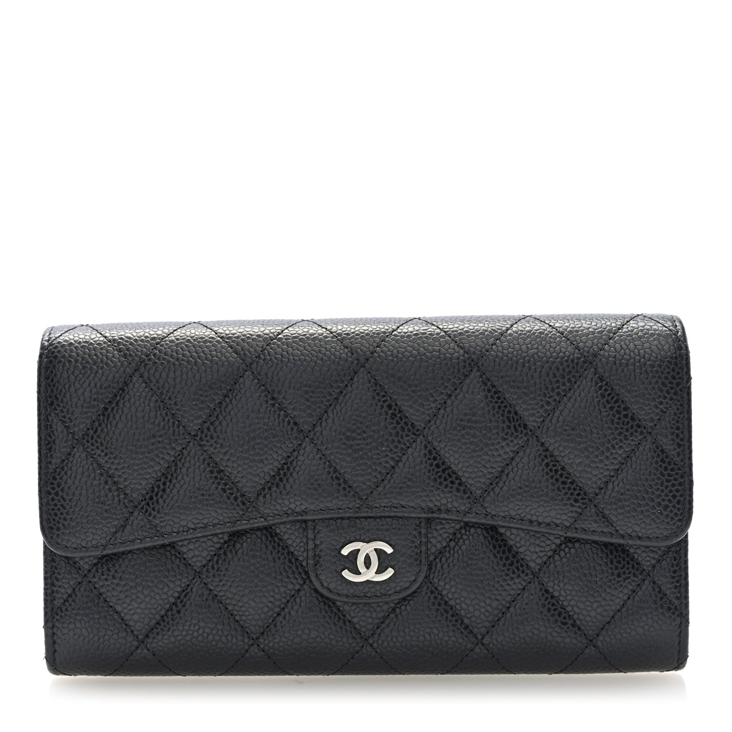 Caviar Quilted Large Gusset Flap Wallet Black
