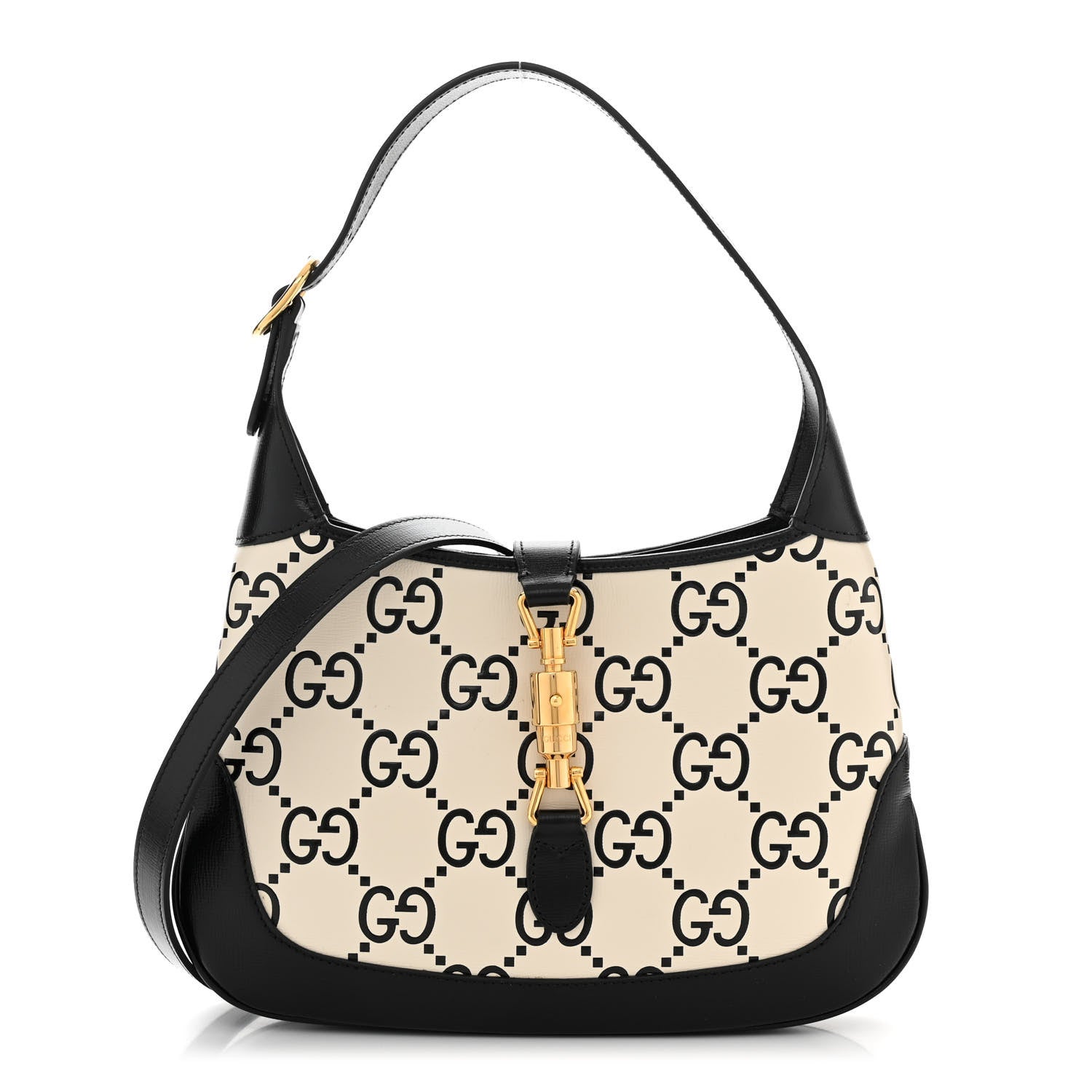 Gucci Azalea Calfskin GG Monogram Bi-Color Debossed Small Jackie 1961 Hobo Mystic White Black 1 of 10