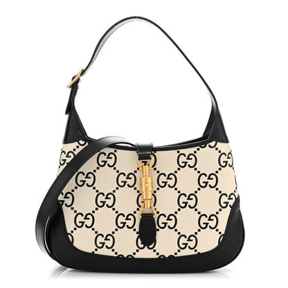Gucci Azalea Calfskin GG Monogram Bi-Color Debossed Small Jackie 1961 Hobo Mystic White Black 1 of 10