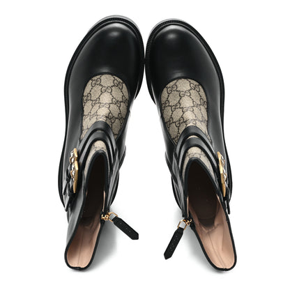 Gucci Kensington Calfskin Nappa GG Supreme Monogram Womens Double Buckle Ankle Boots 41 Black 2 of 11