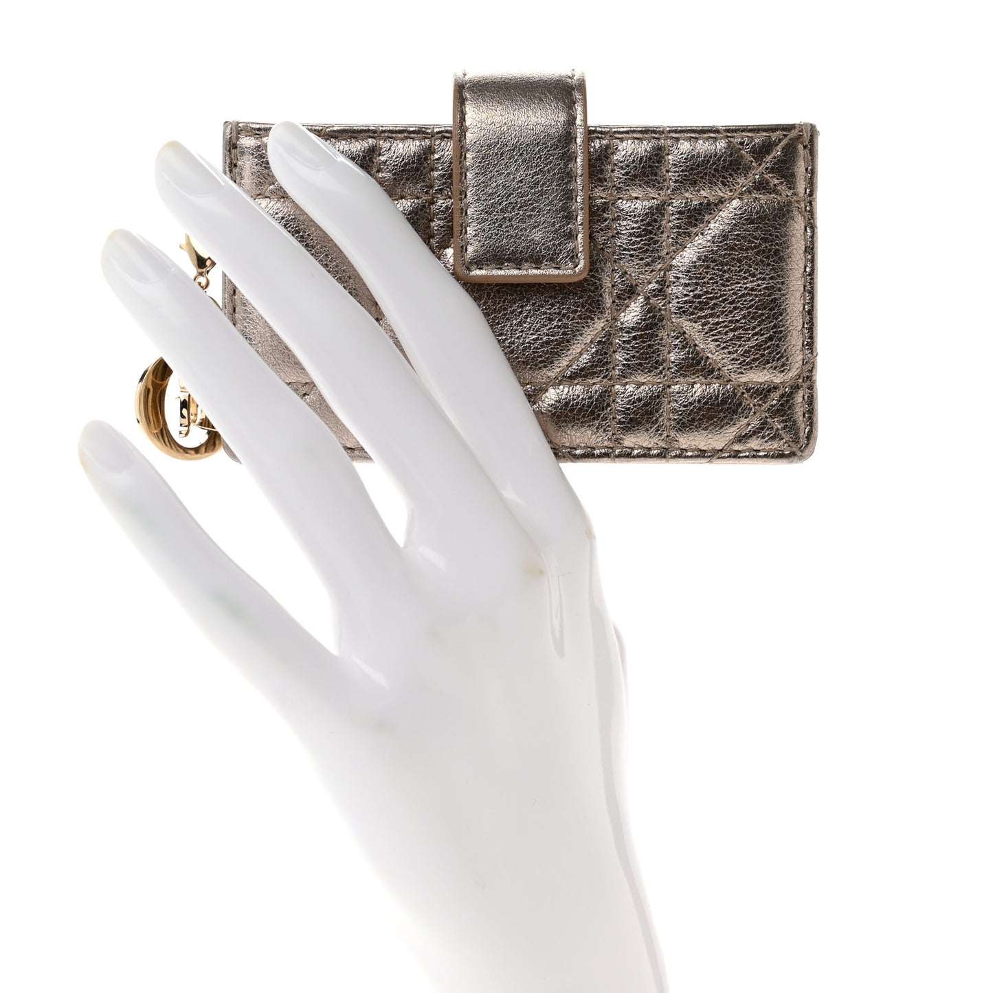 Metallic Calfskin Cannage Lady Dior 5-Gusset Card Holder Gold