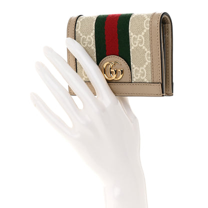 Gucci GG Supreme Monogram Textured Dollar Calfskin Web Ophidia Card Case Beige Mystic White Oatmeal 2 of 10
