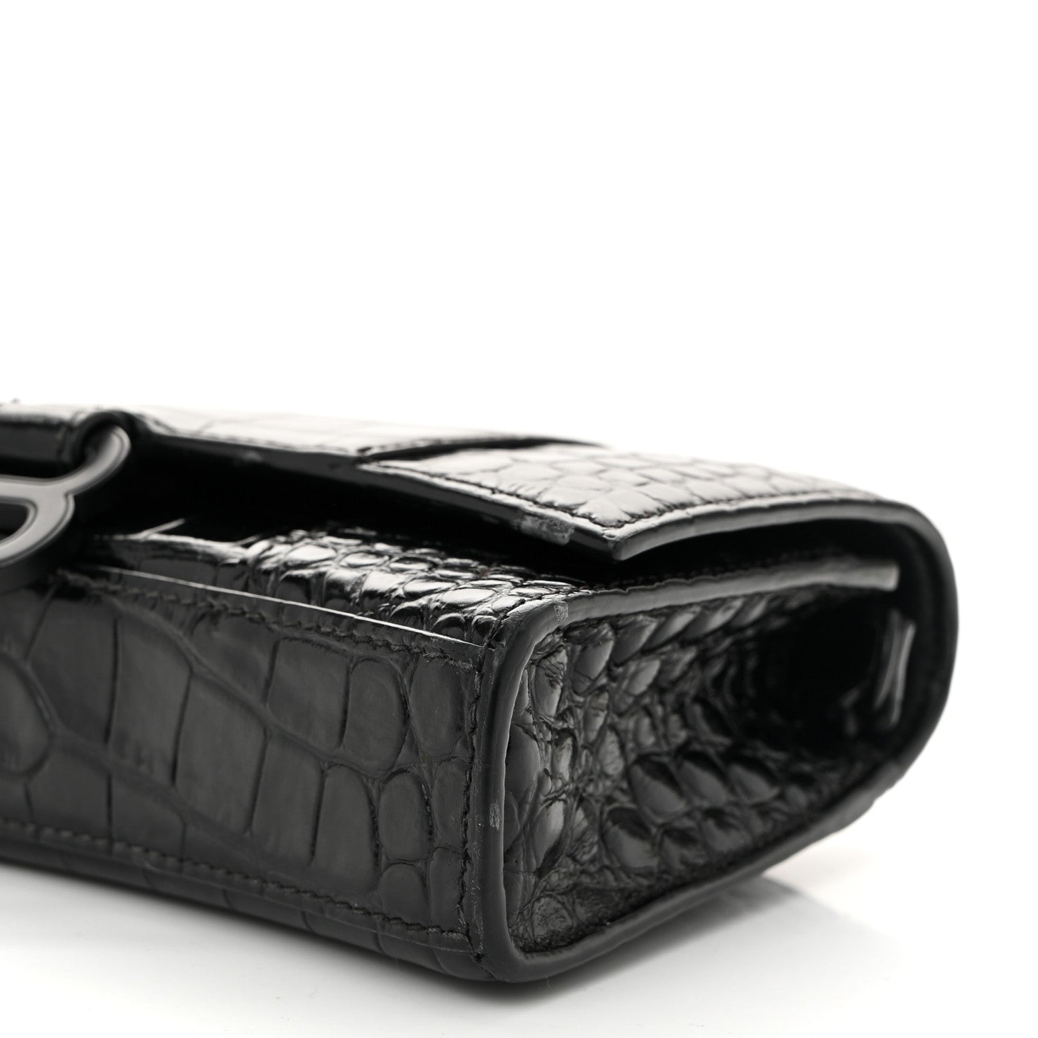 Balenciaga Shiny Calfskin Monochrome Crocodile Embossed Hourglass Chain Bag Black 9 of 13