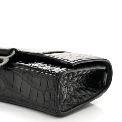 Balenciaga Shiny Calfskin Monochrome Crocodile Embossed Hourglass Chain Bag Black 9 of 13