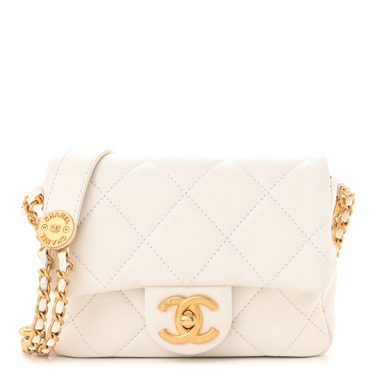 Chanel Caviar Quilted Mini Twist Your Buttons Flap White 1 of 10