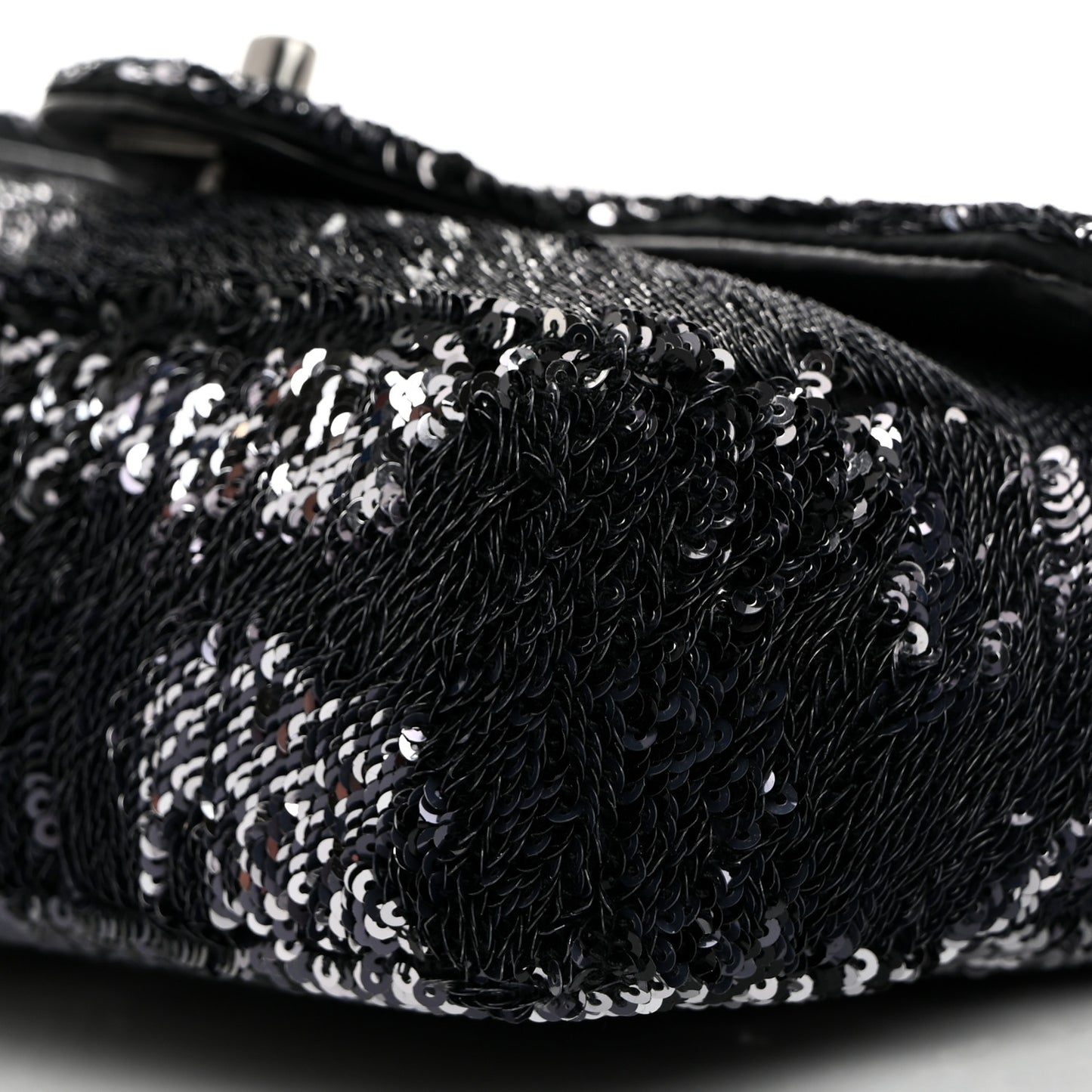 Sequin Mini Rectangular Single Flap Black Silver