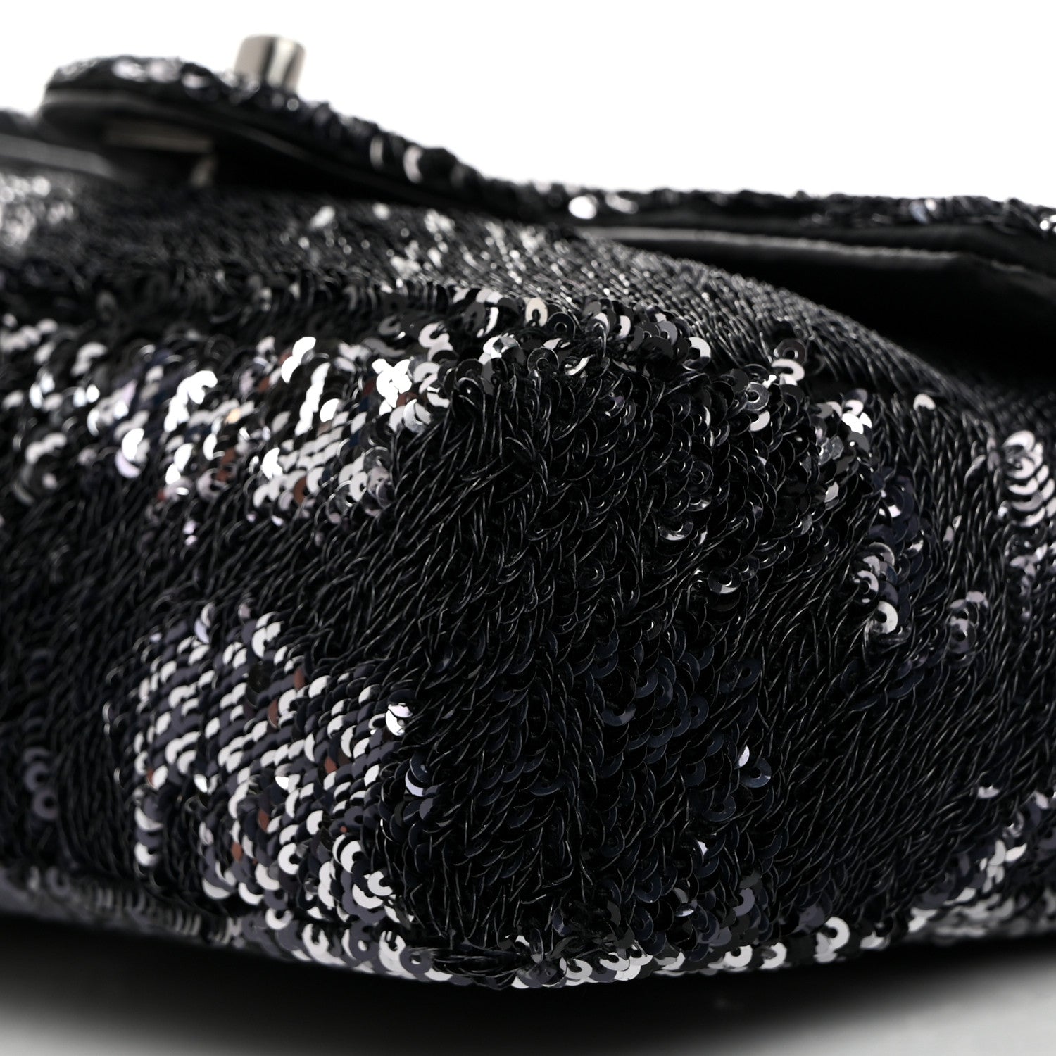 Chanel Sequin Mini Rectangular Single Flap Black Silver 10 of 10