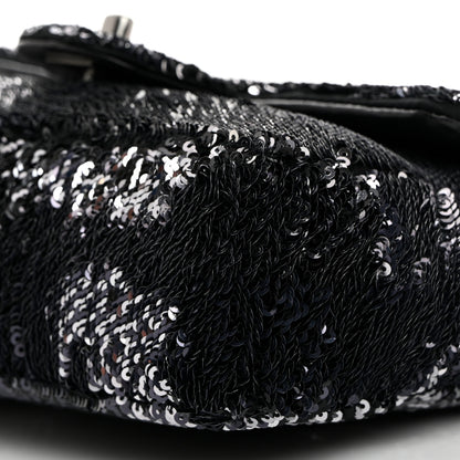 Chanel Sequin Mini Rectangular Single Flap Black Silver 10 of 10