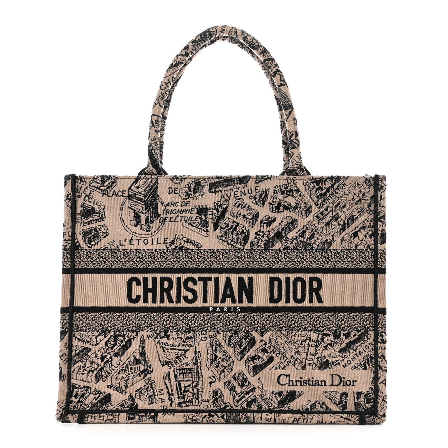 Canvas Embroidered Medium Plan De Paris Book Tote Beige Multi