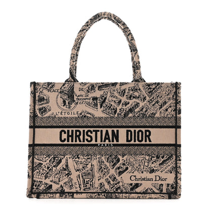 Christian Dior Canvas Embroidered Medium Plan De Paris Book Tote Beige Multi 1 of 11