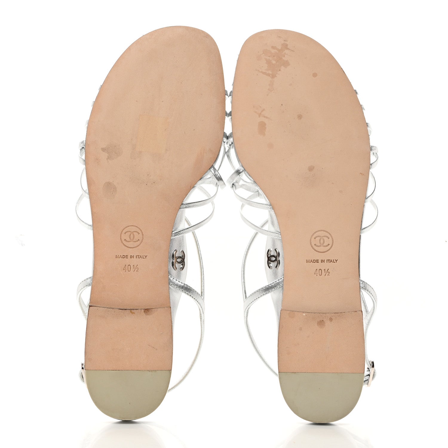 Chanel Lambskin CC Sandals 40.5 Silver 5 of 8