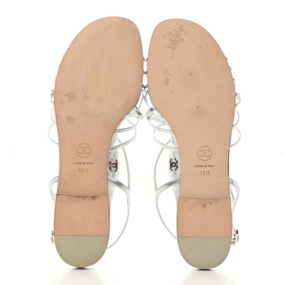 Chanel Lambskin CC Sandals 40.5 Silver 5 of 8