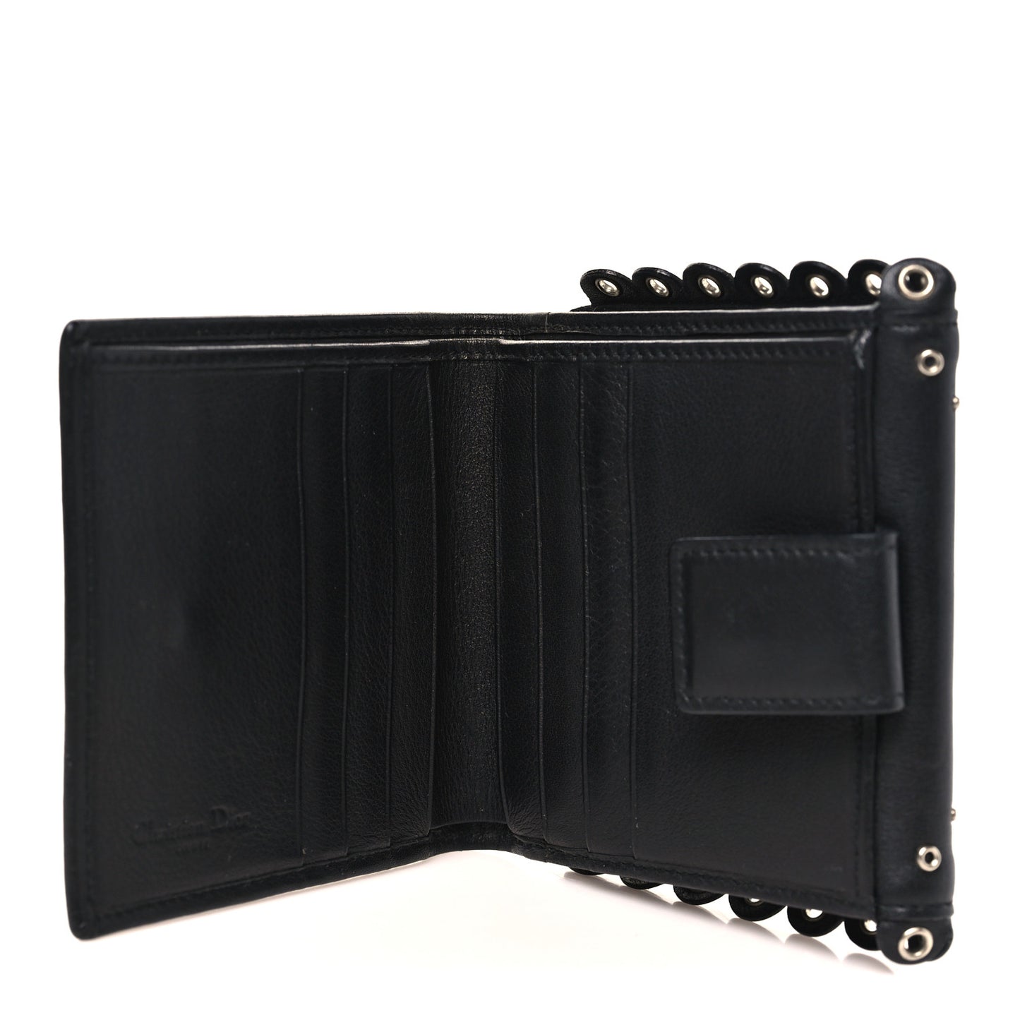 Calfskin Studded Peace Compact Wallet Black