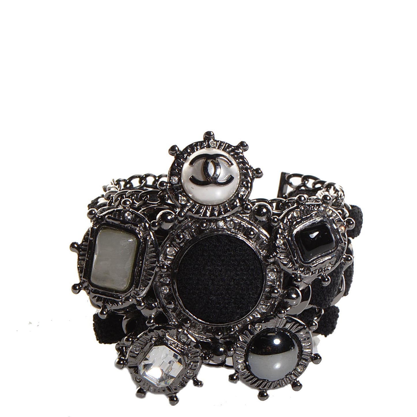 Tweed Crystal CC Chain Cuff Black