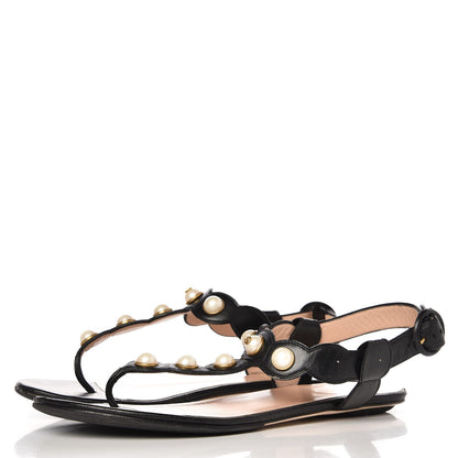Gucci Nappa Willow Pearl Thong Sandals 39.5 Black 3 of 16
