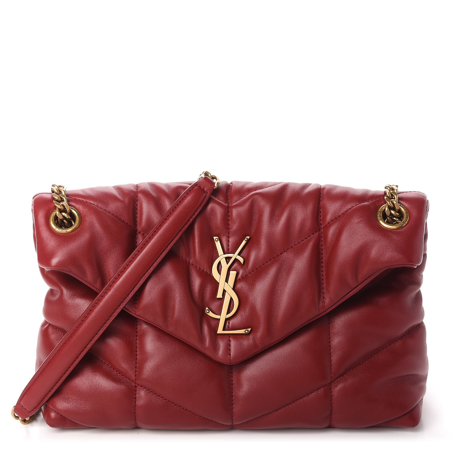 Saint Laurent Lambskin Quilted Small Loulou Puffer Monogram Chain Satchel Opyum Red 1 of 10
