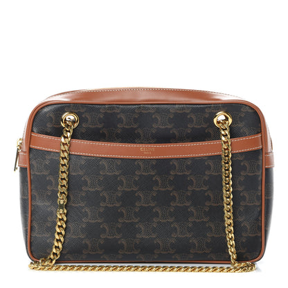 Celine Triomphe Canvas Calfskin Medium Patapans Tan 1 of 12