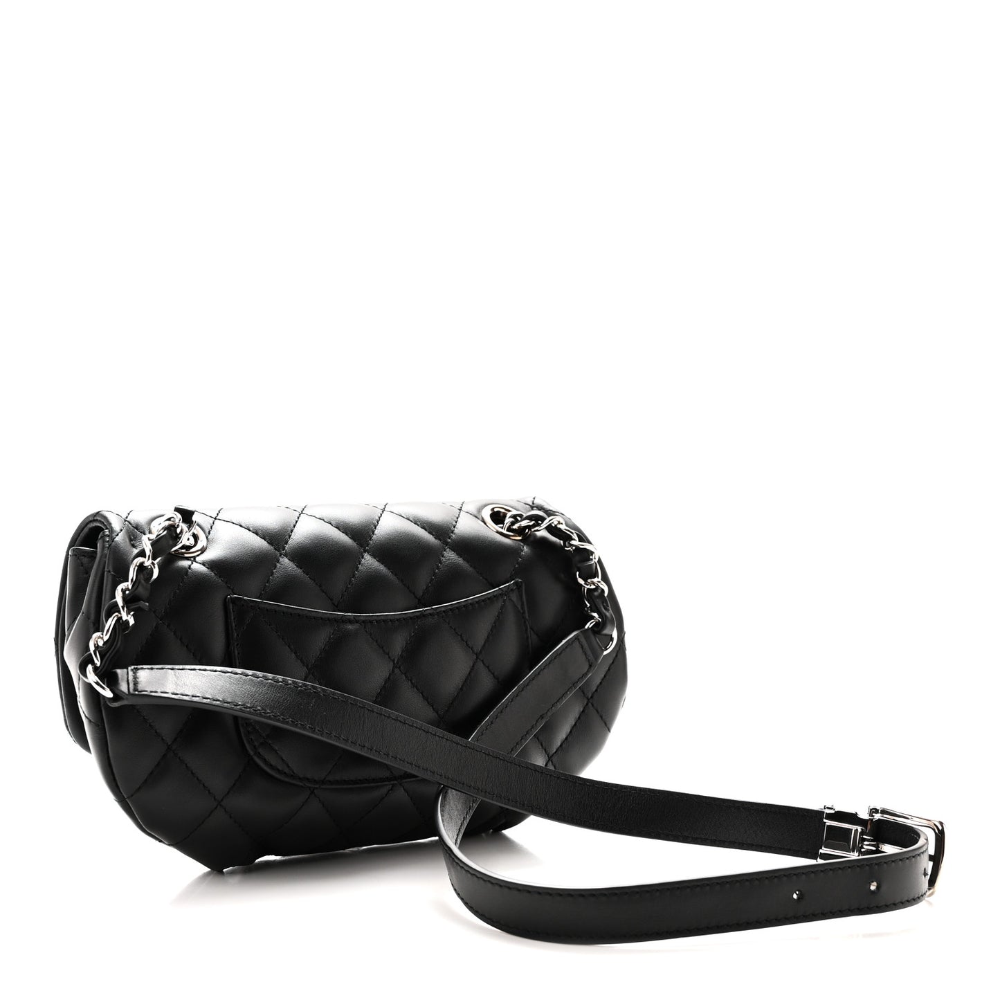 Calfskin Quilted CC Uniform Flap Belt Bag Black