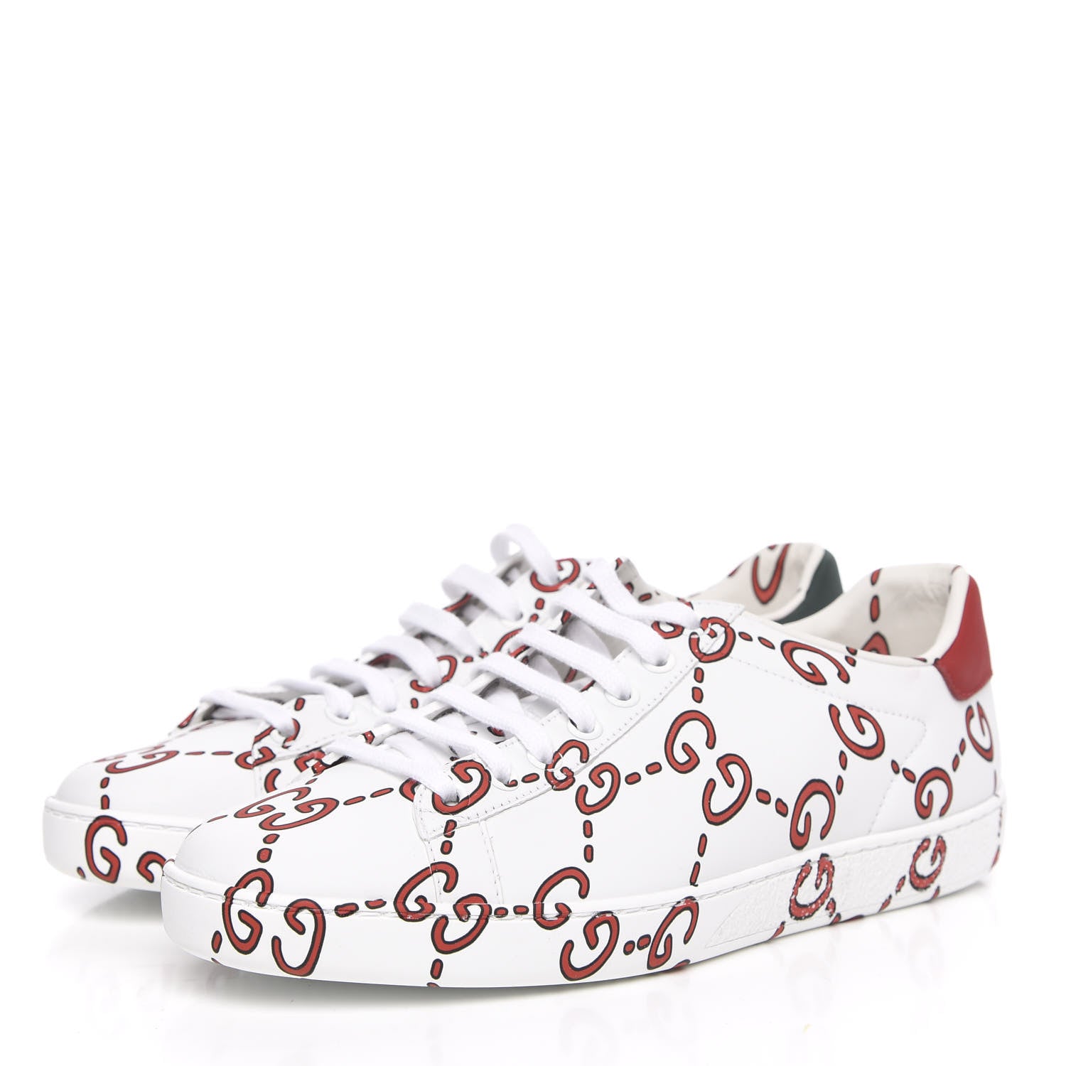 Gucci Calfskin GucciGhost Print Womens Ace Sneakers 37.5 White Hibiscus Red 3 of 10