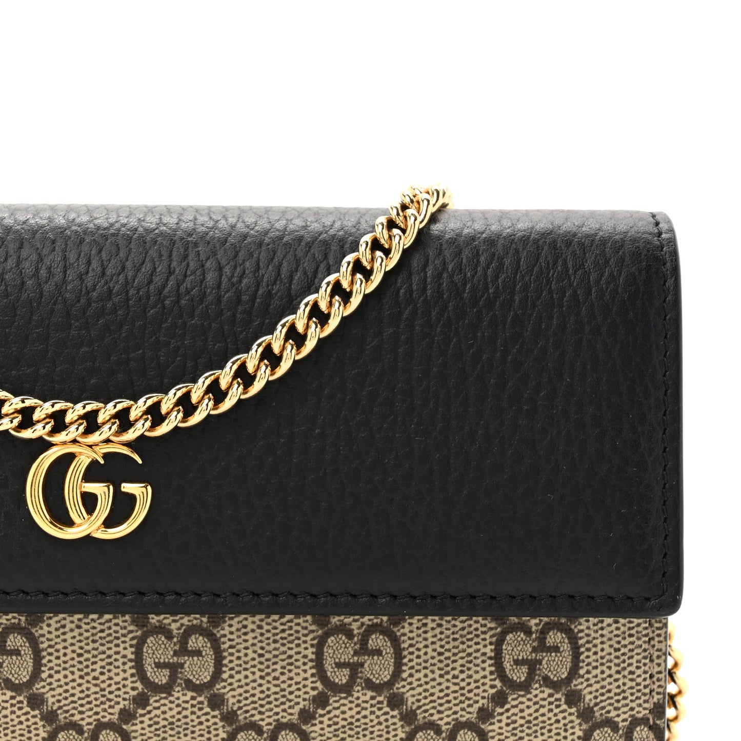 Dollar Calfskin GG Supreme Monogram Petite GG Marmont Wallet Chain Bag Black Beige Ebony