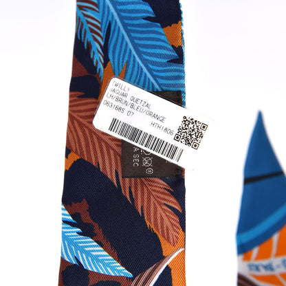 Hermes Silk Jaguar Quetzal Twilly Brun Bleu Orange 5 of 5