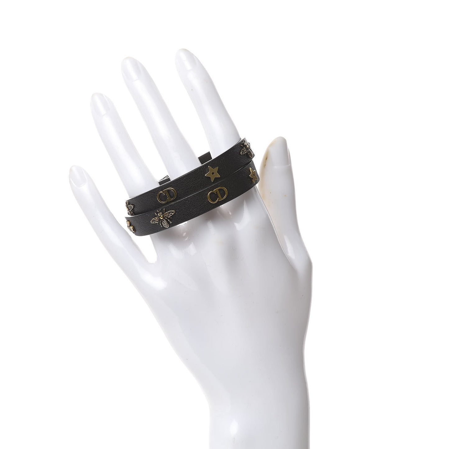 Calfskin Bee Double Bracelet Black