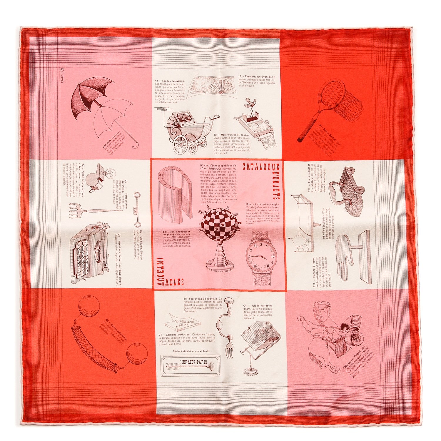 Hermes Silk Les Objets Introuvables Pocket Square Scarf Corail Parchemin Saumon 1 of 6
