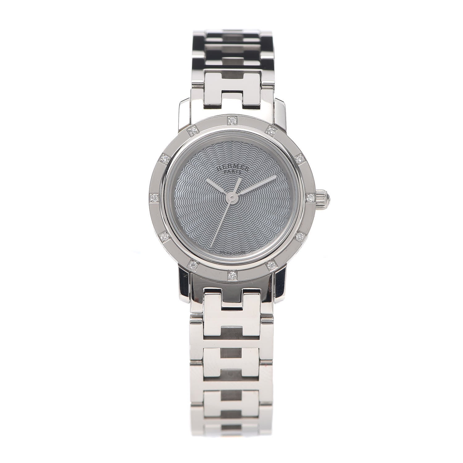 Hermes Stainless Steel Diamond Mother of Pearl 24mm Clipper Nacre Quartz Watch Blue 1 of 6