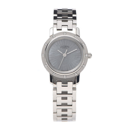 Hermes Stainless Steel Diamond Mother of Pearl 24mm Clipper Nacre Quartz Watch Blue 1 of 6