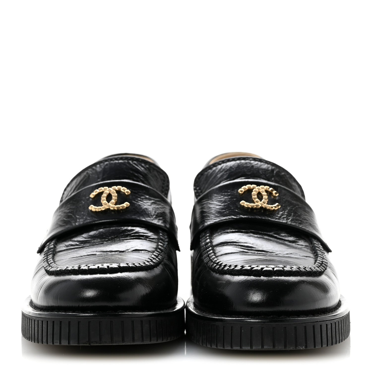 Chanel Shiny Crumpled Calfskin CC Mocassin Loafers 38 Black 3 of 10