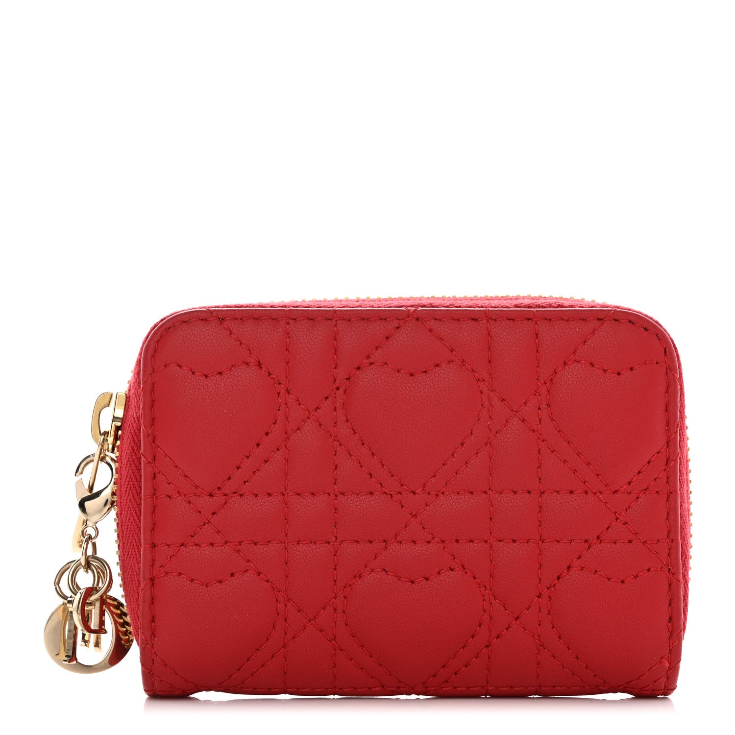 Christian Dior Lambskin Cannage Dioramour Small Lady Dior Voyageur Coin Purse Wallet Spicy Red 1 of 9