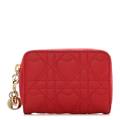 Christian Dior Lambskin Cannage Dioramour Small Lady Dior Voyageur Coin Purse Wallet Spicy Red 1 of 9