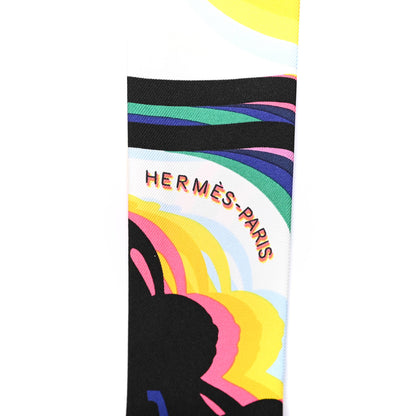 Hermes Silk Brides De Gala Shadow Fringed Twilly Black Jaune Multicolor 2 of 5