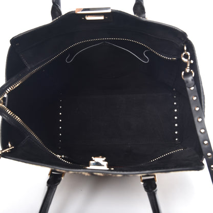 Valentino Garavani Calf Hair Leopard Print Rockstud Double Handle Tote Black 5 of 9